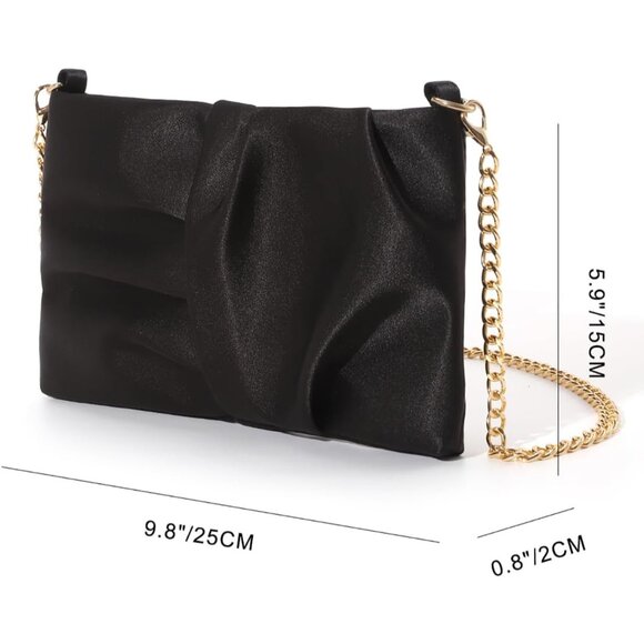 Women's Black Satin Purse Evening Clutch Hand bags Formal Party And Wedding - Picture 2 of 7